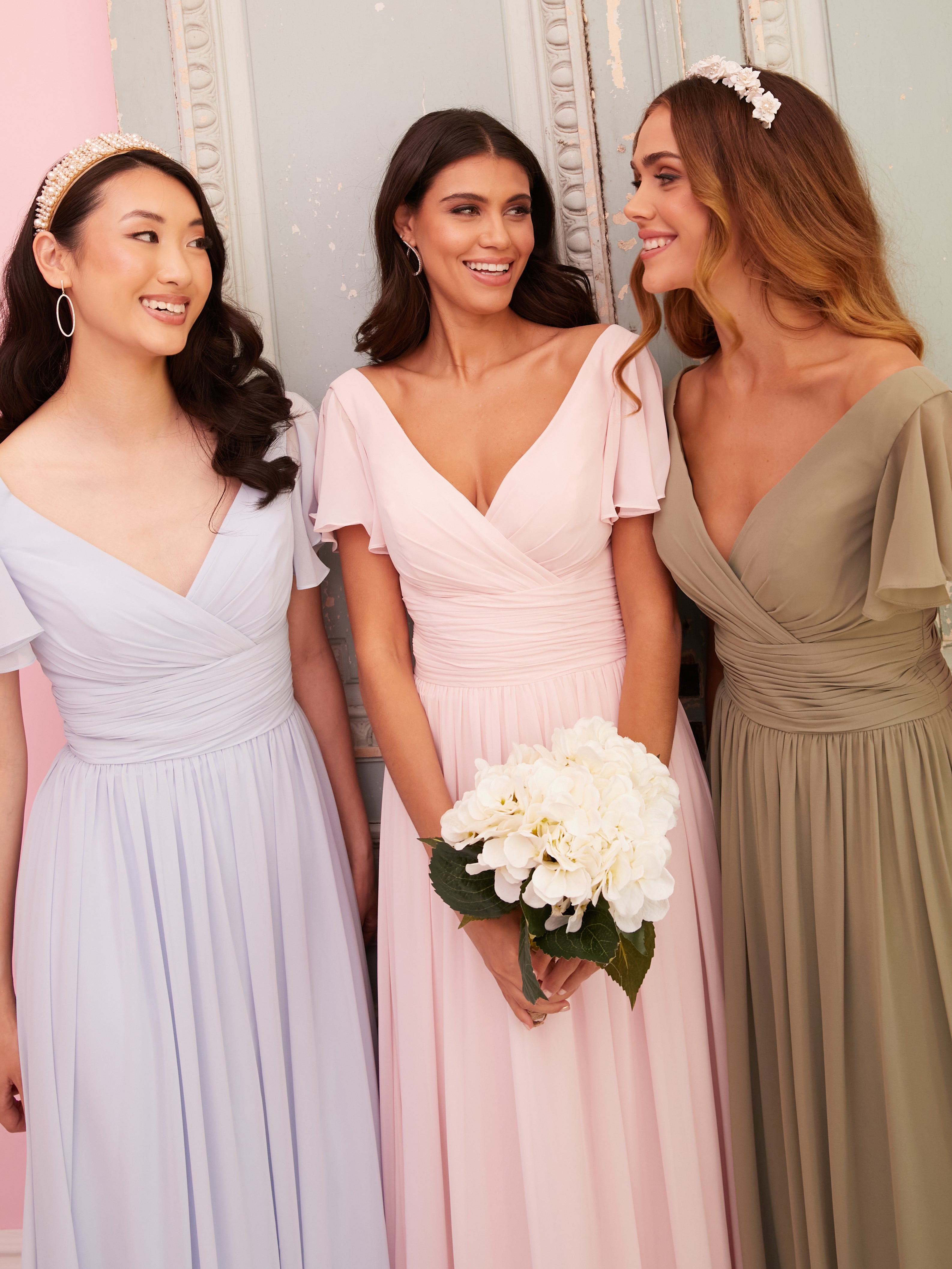 Juliette - Light Blue Draped Front Bridesmaid Dress