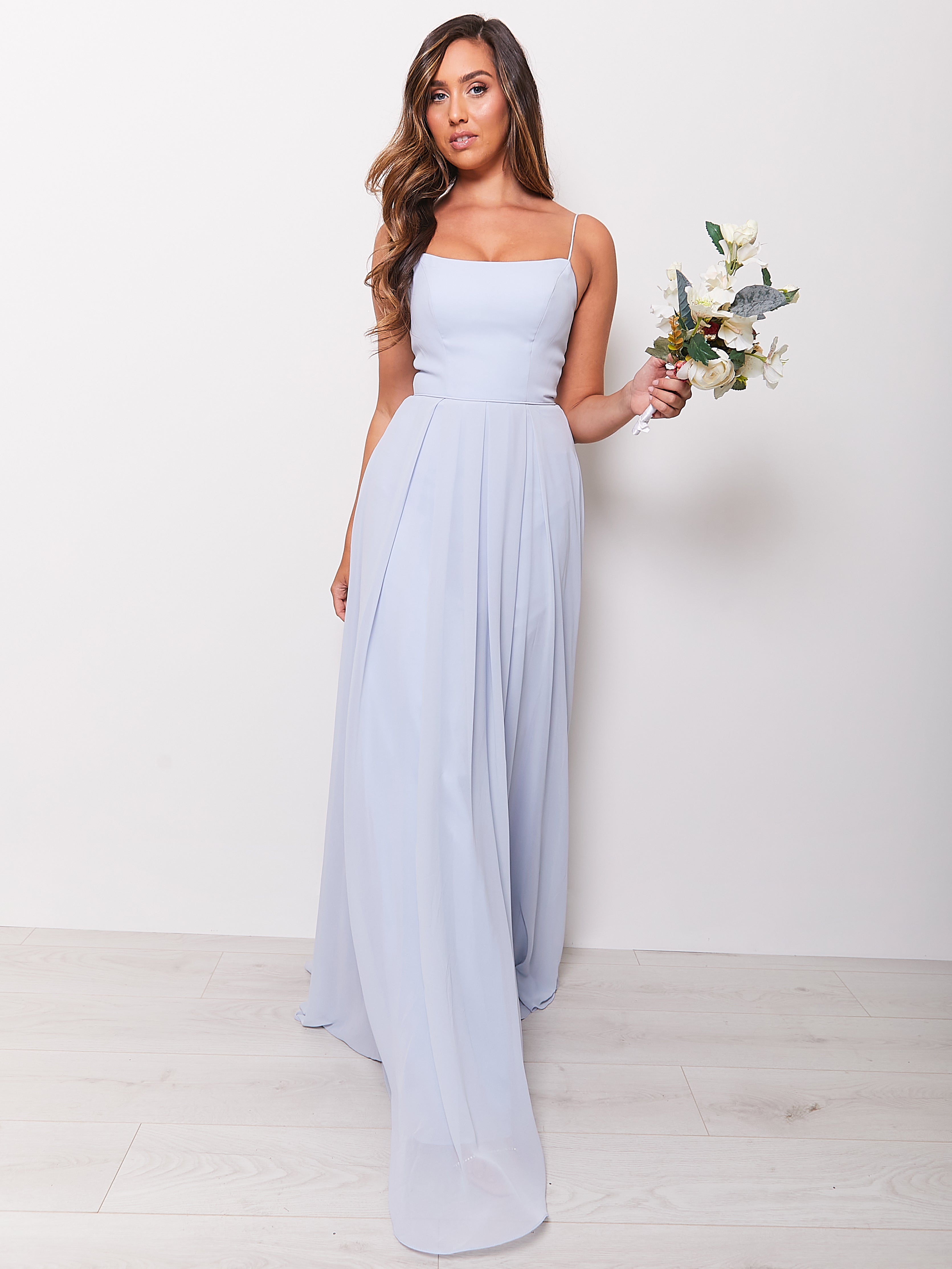 Kitty - Sky Blue Bridesmaid Dress with Square Neckline