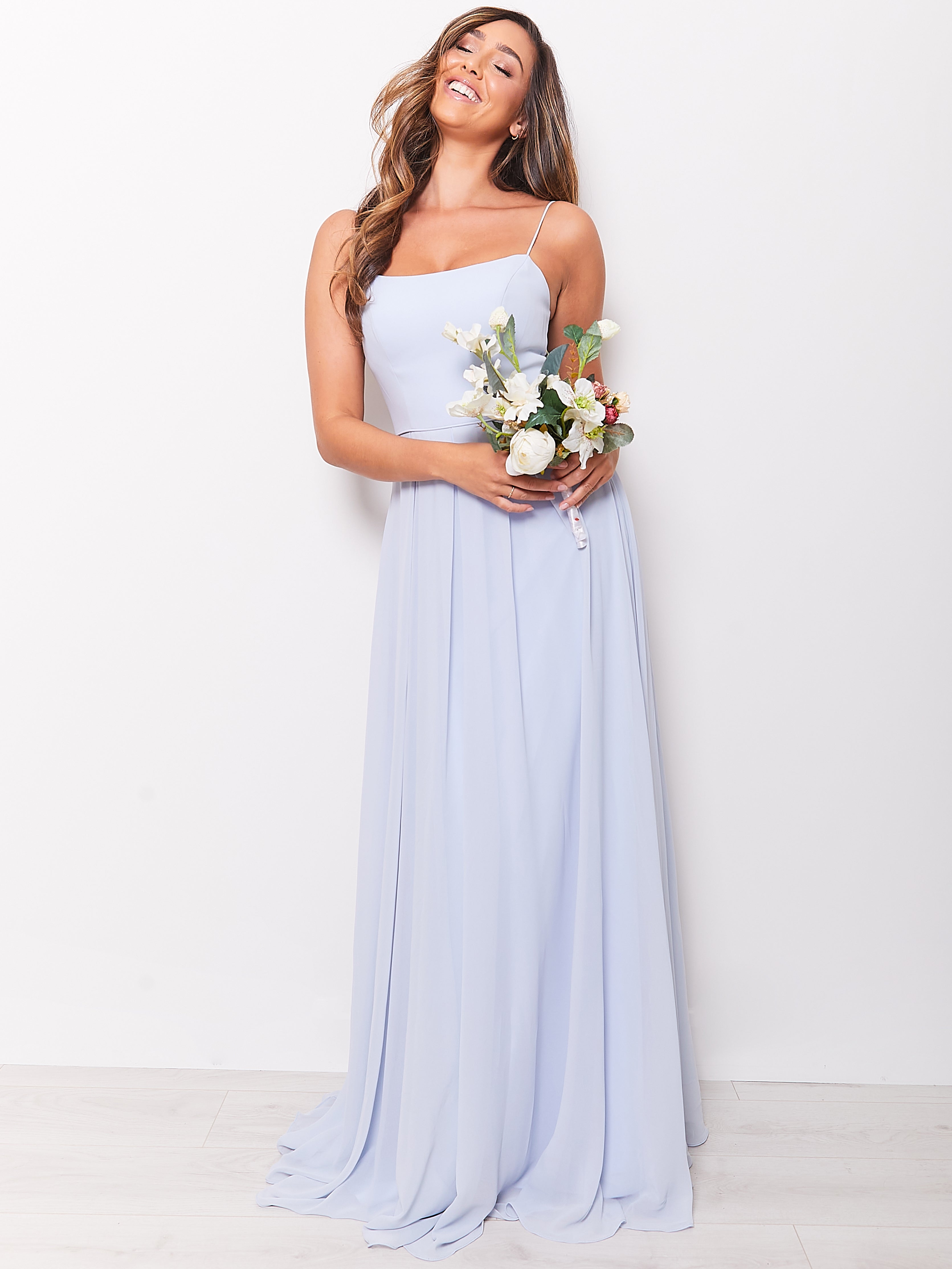 Kitty - Sky Blue Bridesmaid Dress with Square Neckline