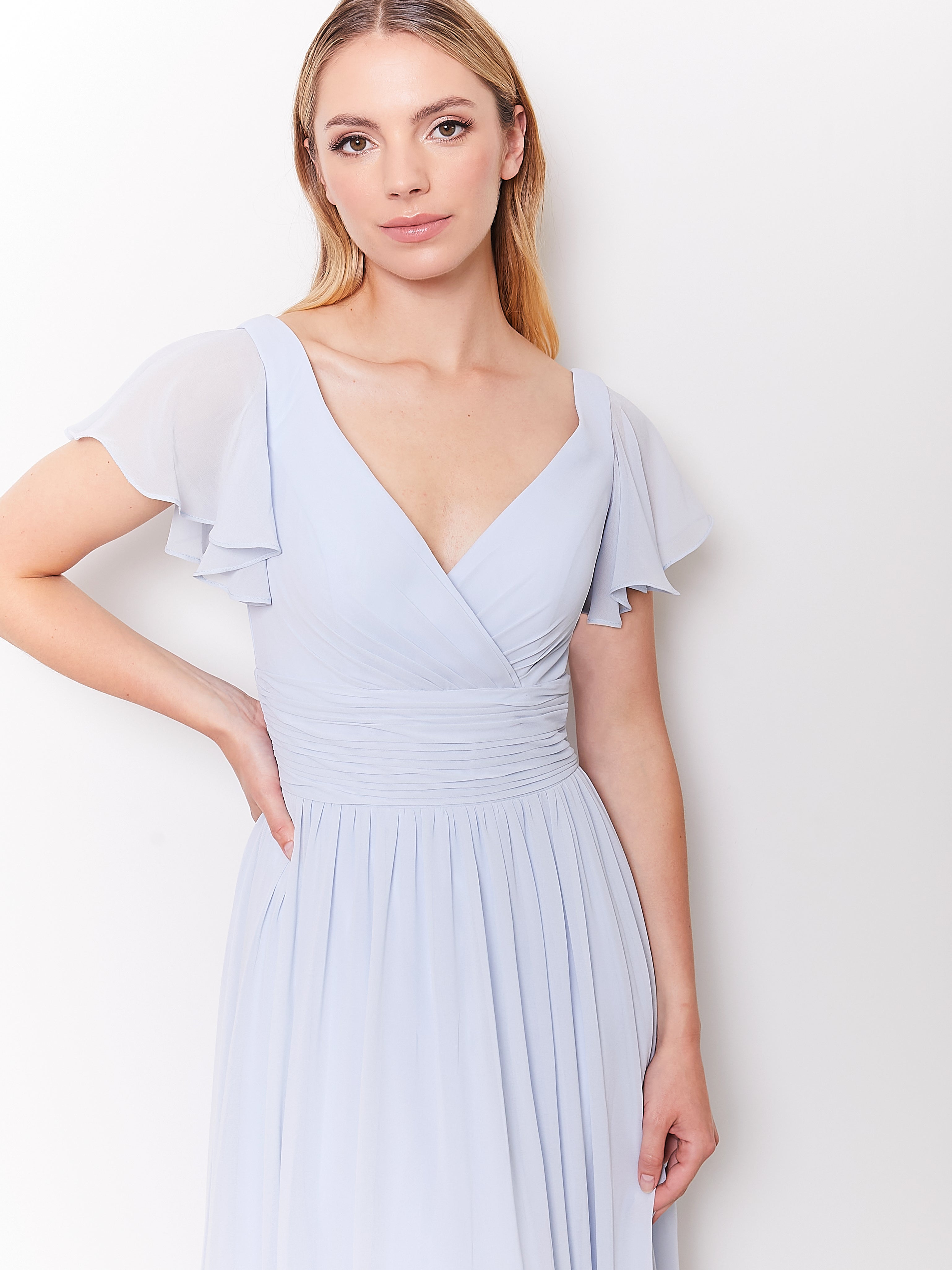 Juliette - Light Blue Draped Front Bridesmaid Dress