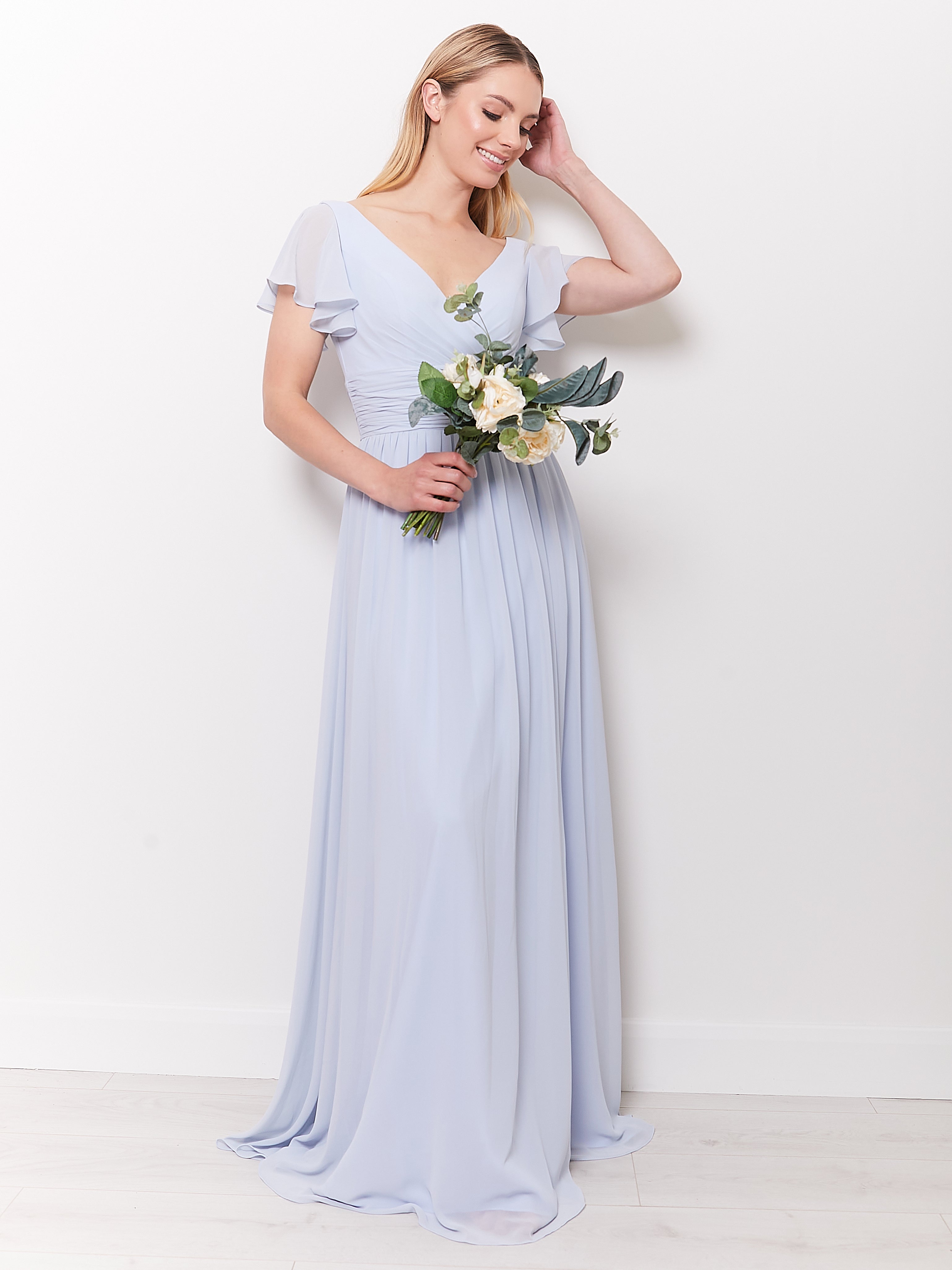 Juliette - Light Blue Draped Front Bridesmaid Dress