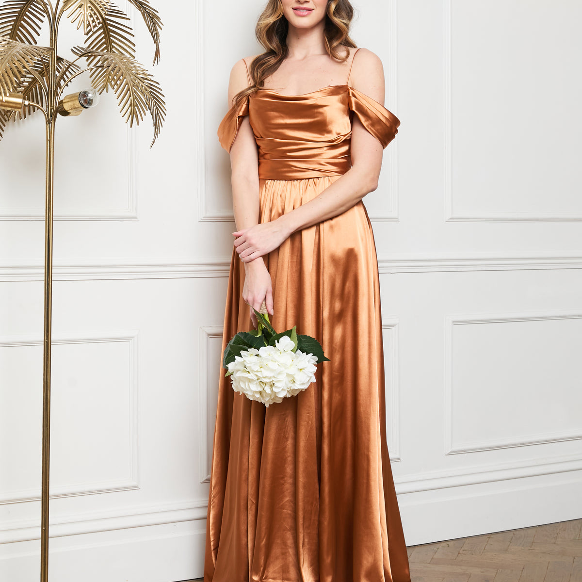 chiffon spaghetti strap wedding dress Wedtrend Women Bridesmaids Straps Long Bridesmaid with Slit, Daffodil Lucknowi Chikankari Chiffon Asymmetrical Shawl | enhance the delicate design Цвят:Мандарина