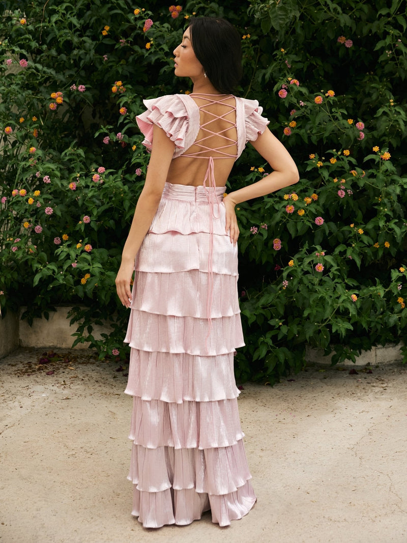 Alexandra - Open Back Pink Tiered Dress - Dress 2 Party