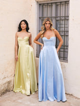 Petra - Lemon Satin Wrap Dress With Beaded Corset - Dress 2 Party