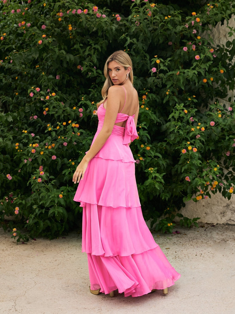 Riley - Bubblegum Bikini Top Wedding Guest Chiffon Dress - Dress 2 Party