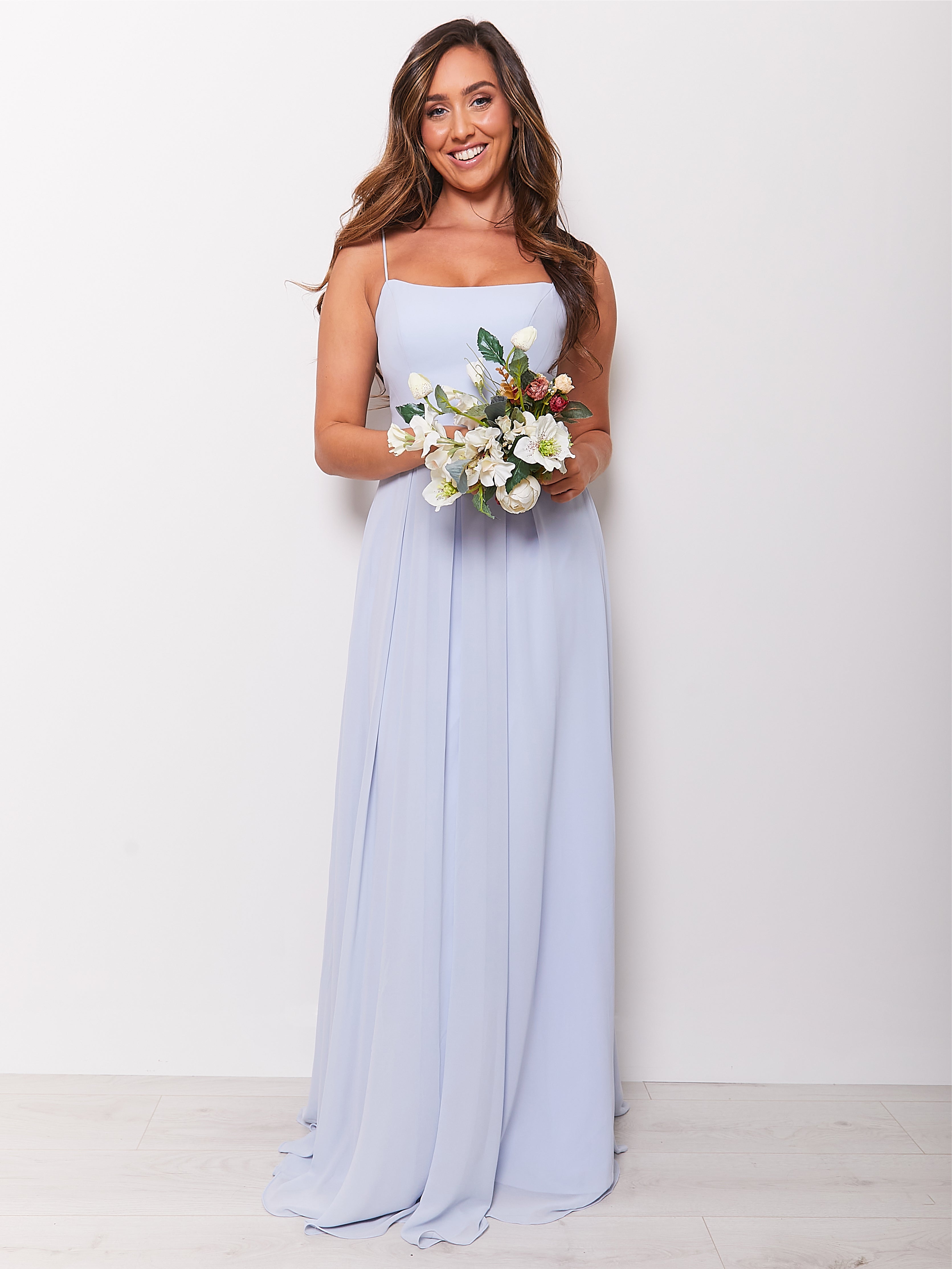 Kitty - Sky Blue Bridesmaid Dress with Square Neckline