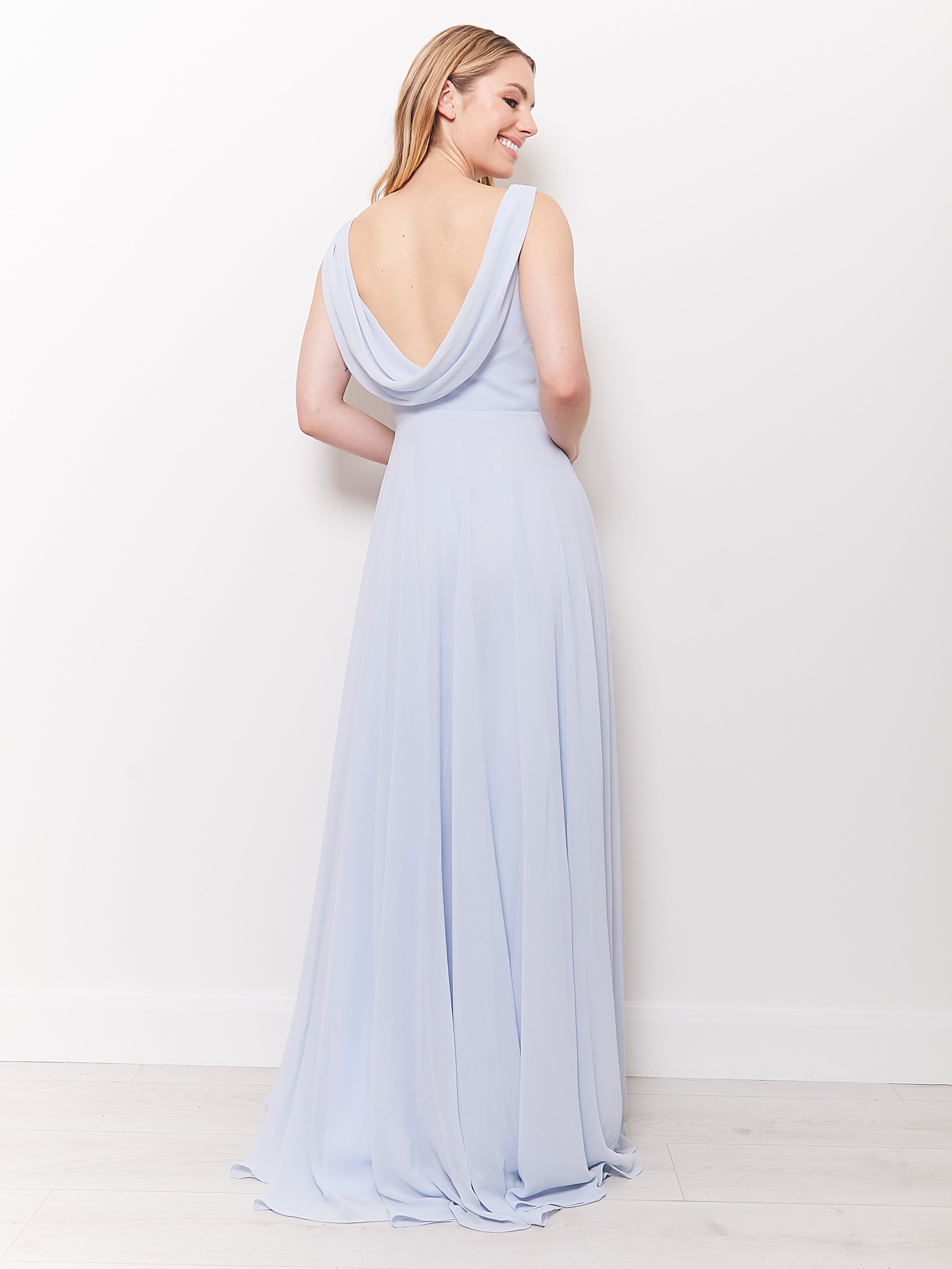 Cressida - Light Blue Cowl Back Bridesmaid Dress