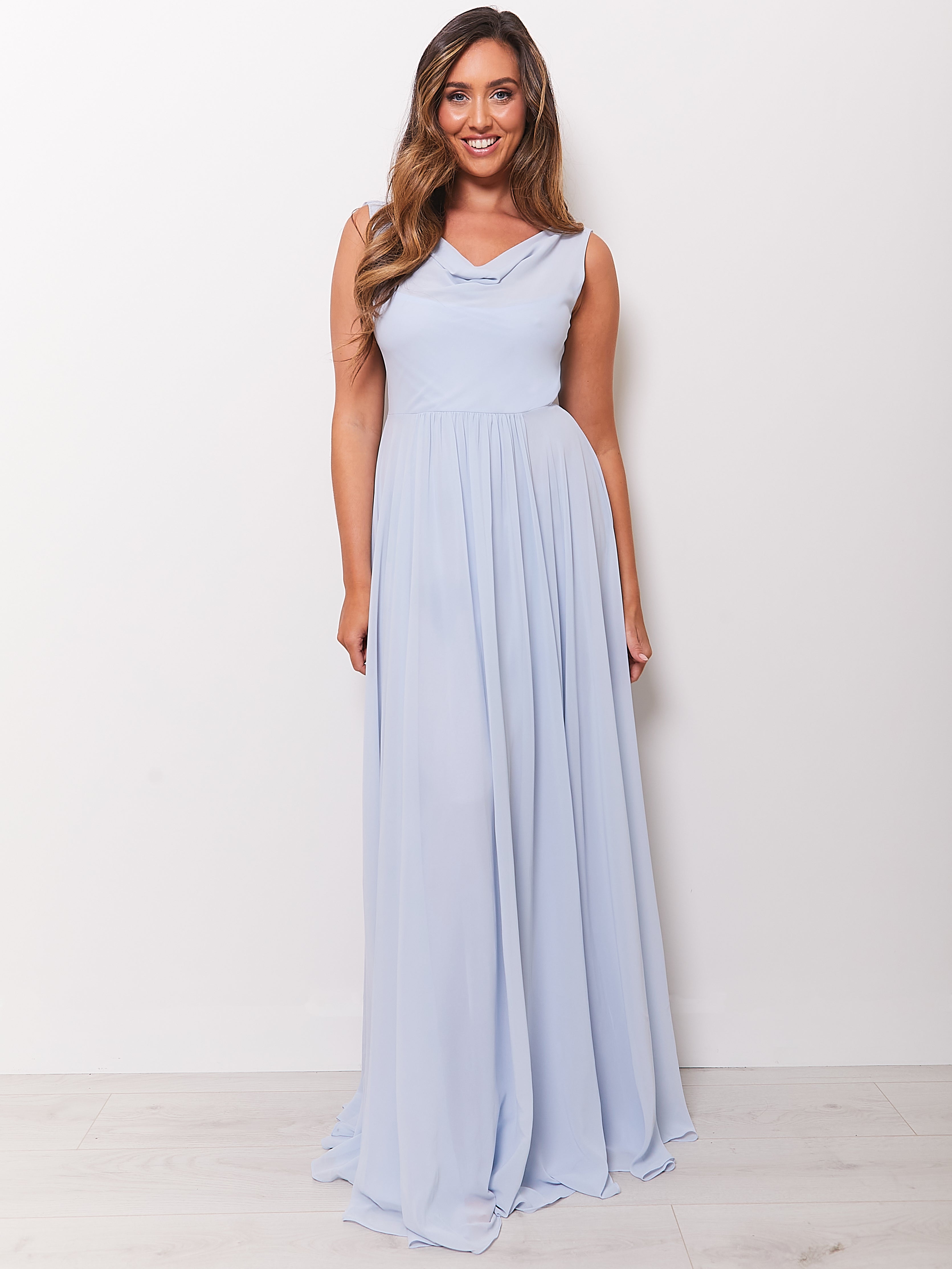 Cressida - Light Blue Cowl Back Bridesmaid Dress