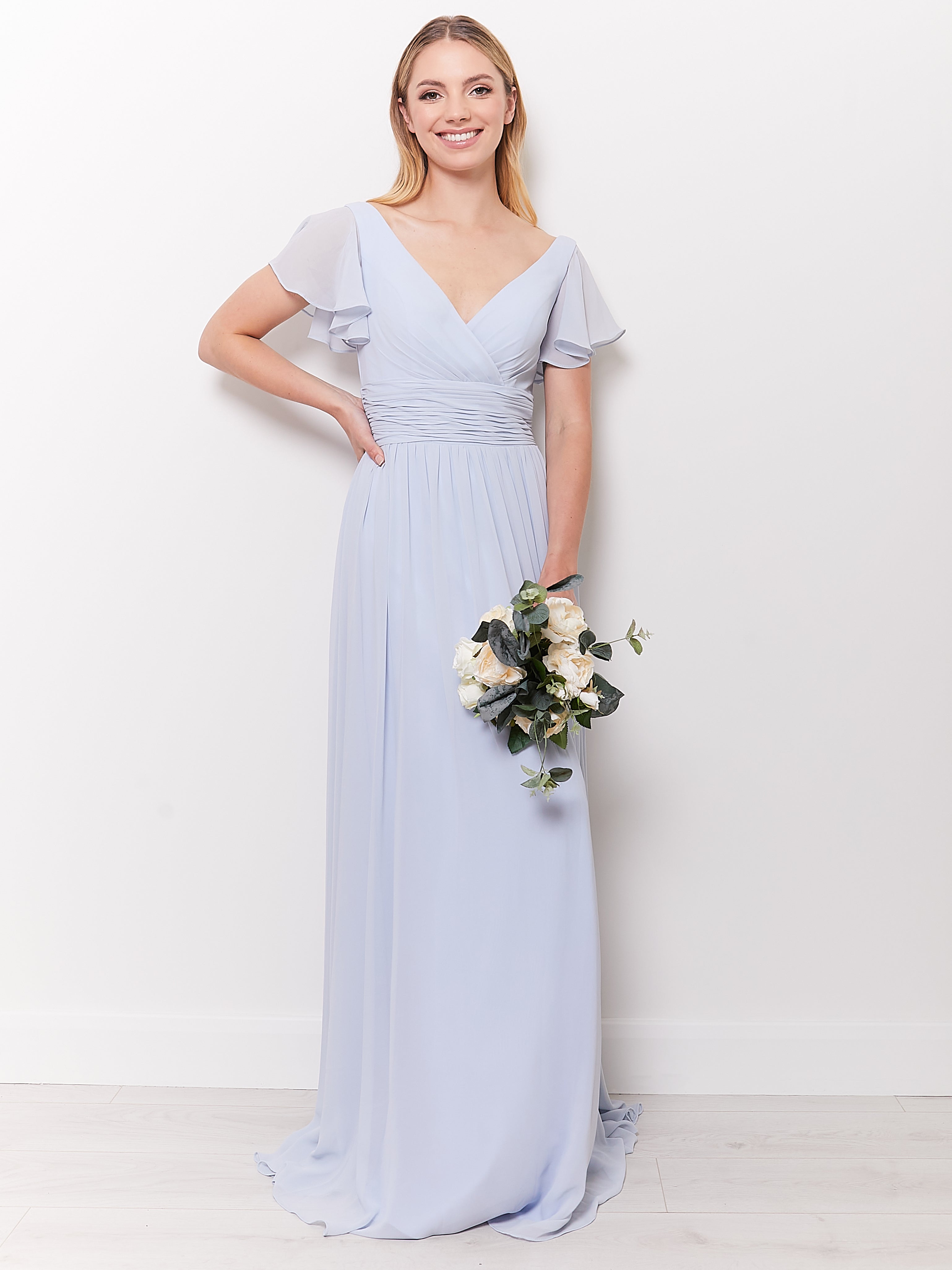 Juliette - Light Blue Draped Front Bridesmaid Dress