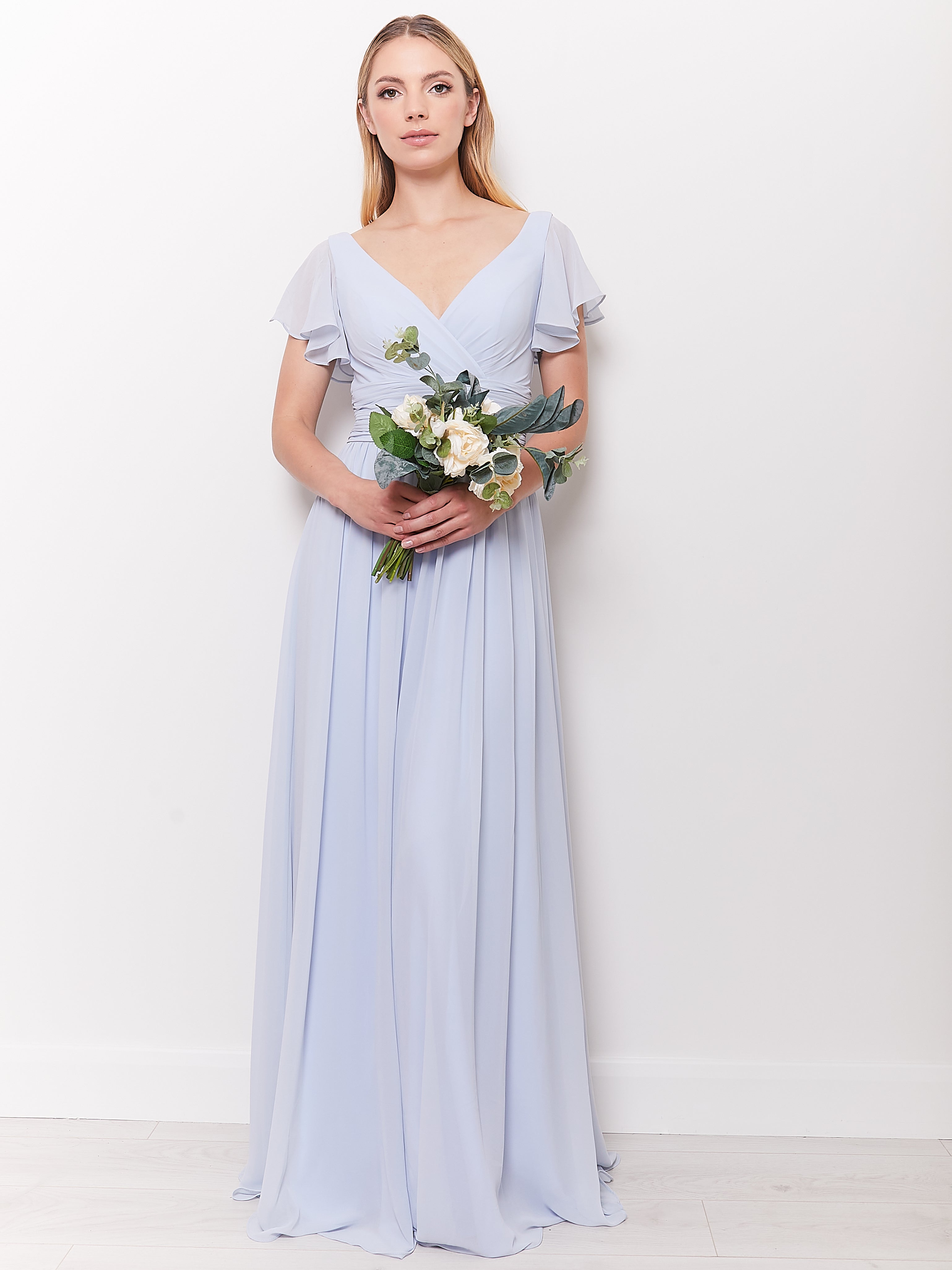 Juliette - Light Blue Draped Front Bridesmaid Dress